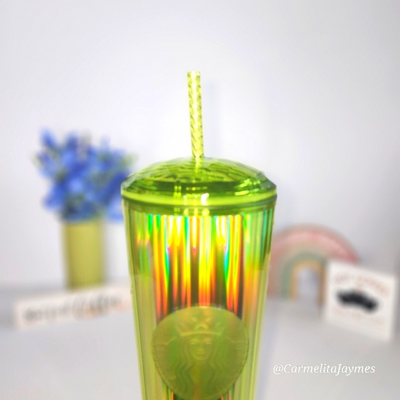 💛 Starbucks 🥤Neon Yellow Iridescent Dome Lid Venti 24oz Cold Cup Tumbler ☆NWT☆ - Picture 4 of 8